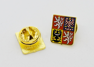 Odznak se státním znakem České republiky, uchycení pin, zlatá povrchová úprava