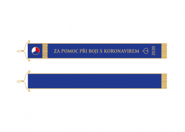 Vyšívaná stuha modrá k praporu či slavnostní vlajce s děkovným textem