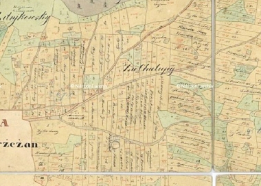 Ukázka detailu vyhotovení historické mapy – indikační skica s cennými záznamy od jménech původních vlastníků apod.