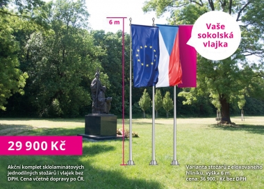 Výhodný set 3 stožárů s otočným ramenem, vlajky ČR, EU a sokolské vlajky