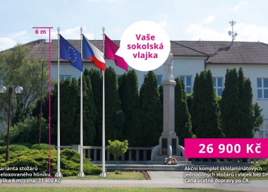 Výhodný set 3 stožárů s vnějším vedením lanka, vlajky ČR, EU a sokolské vlajky