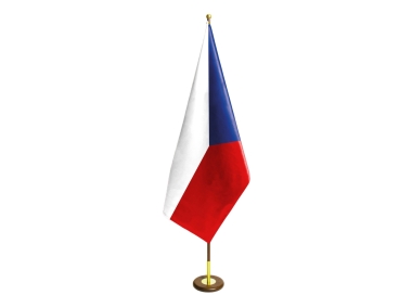 Vlajkový stojan pro jednu žerď s menším průměrem 28 cm v barvě tmavého dřeva.