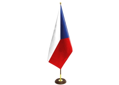 Vlajkový stojan pro jednu žerď s větším průměrem 36 cm v barvě tmavého dřeva.