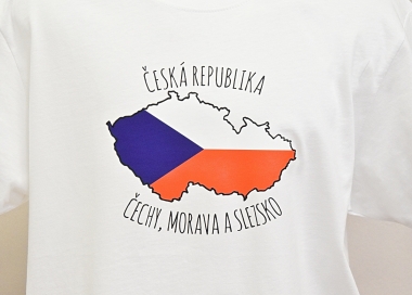 Detail potisku pánského trička vlajka Česká republika - Čechy, Morava a Slezsko.