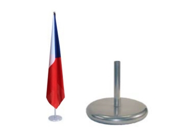 Stříbrný kruhový lakovaný kovový stojan o průměru 28 cm s žerdí.