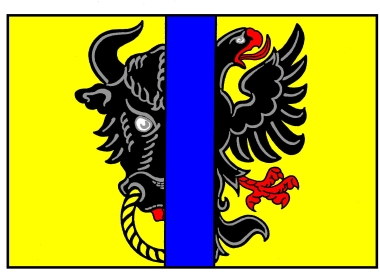 Vlajka města Bystřice nad Pernštejnem – schválený a městem užívaný návrh z heraldické dílny Alerion