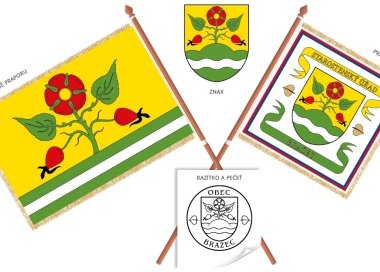 Návrh heraldického znaku a vlajky pro obec Bražec, včetně praporu starosty, razítka a pečeti