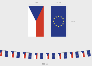 Rozměry vlajkového provazce s praporky ČR a EU