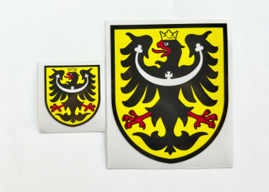 Samolepky se znakem slezské orlice na žlutém poli ve dvou rozměrech