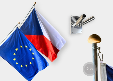 Komplet vlajky ČR a EU s hliníkovou žerdí s hlavicí a nerezovým fasádním držákem