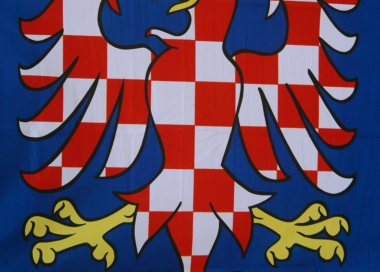 Dotovaná moravská vlajka modrá s orlicí - jen pro města a obce
