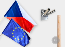 Komplet vlajky ČR a EU s dřevěnou tyči a nerezovým fasádním držákem
