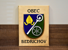 Originální olejomalba znaku obce Bedřichov s názvem obce na rámovaném plátně